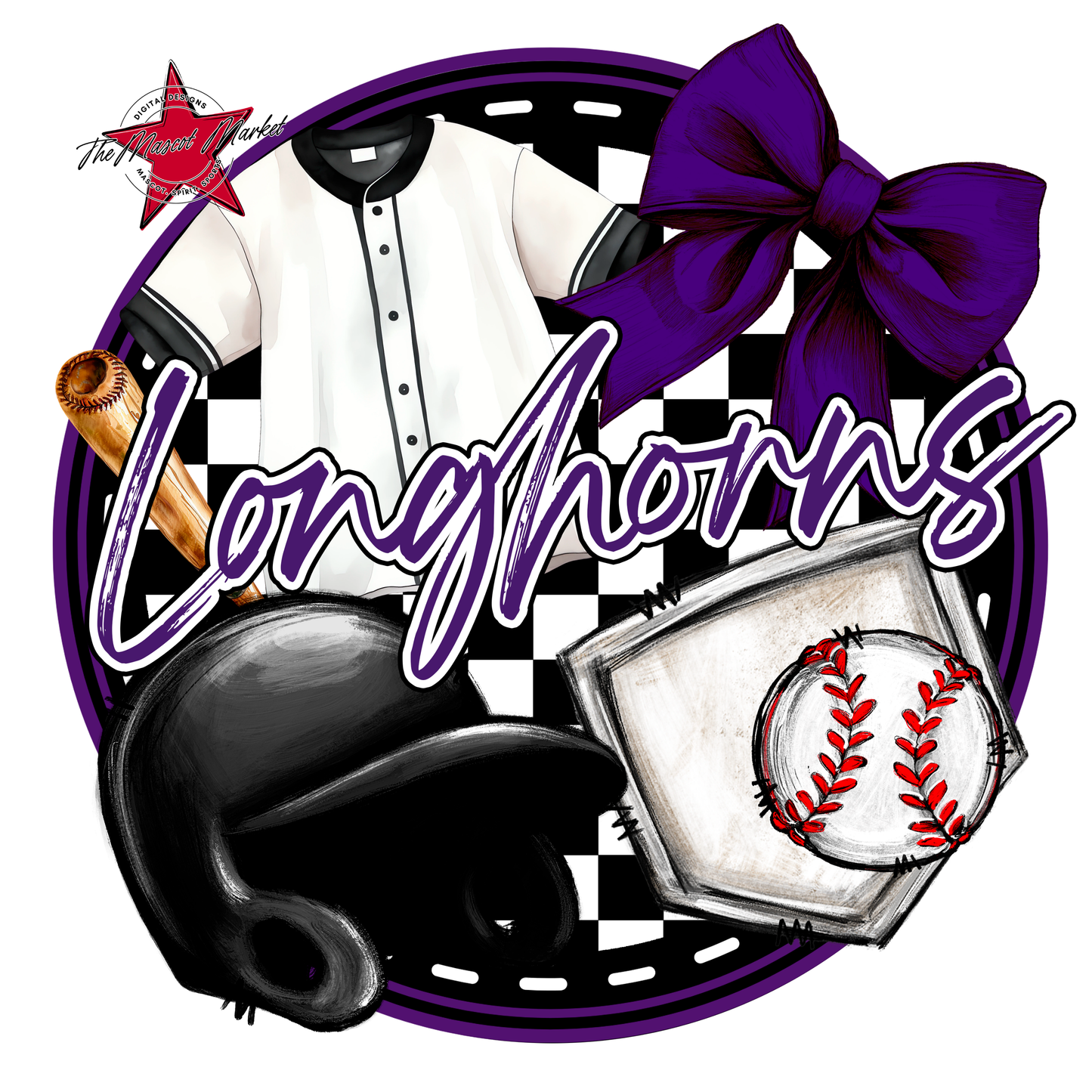 Longhorns Circle Baseball Design-Purple