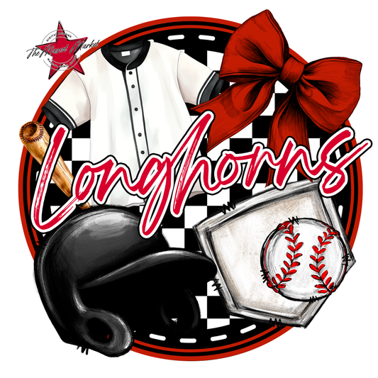 Longhorns Circle Baseball Design-Red