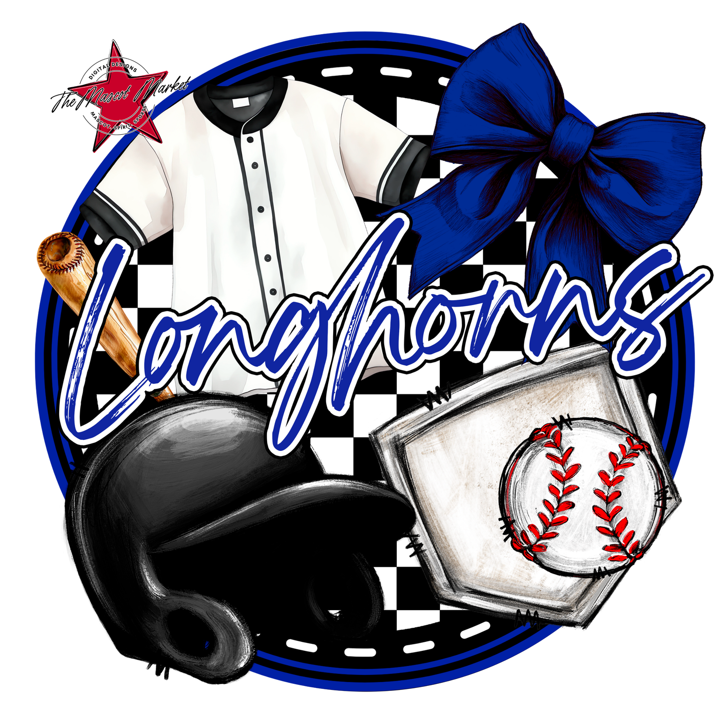 Longhorns Circle Baseball Design-Royal Blue