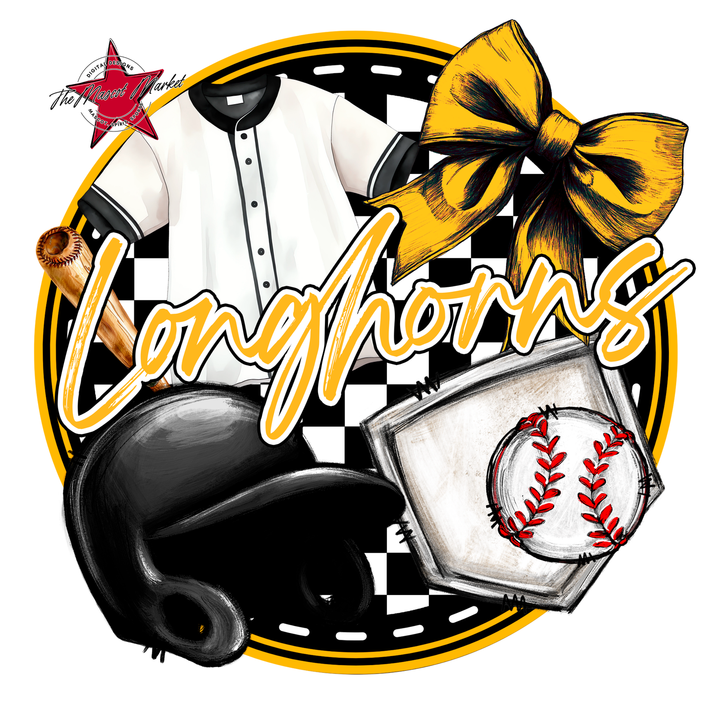 Longhorns Circle Baseball Design-Yellow