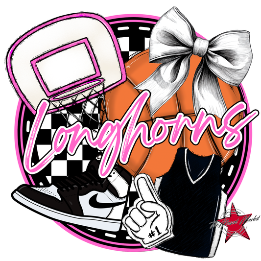 Longhorns Circle Basketball Design-Baby Pink