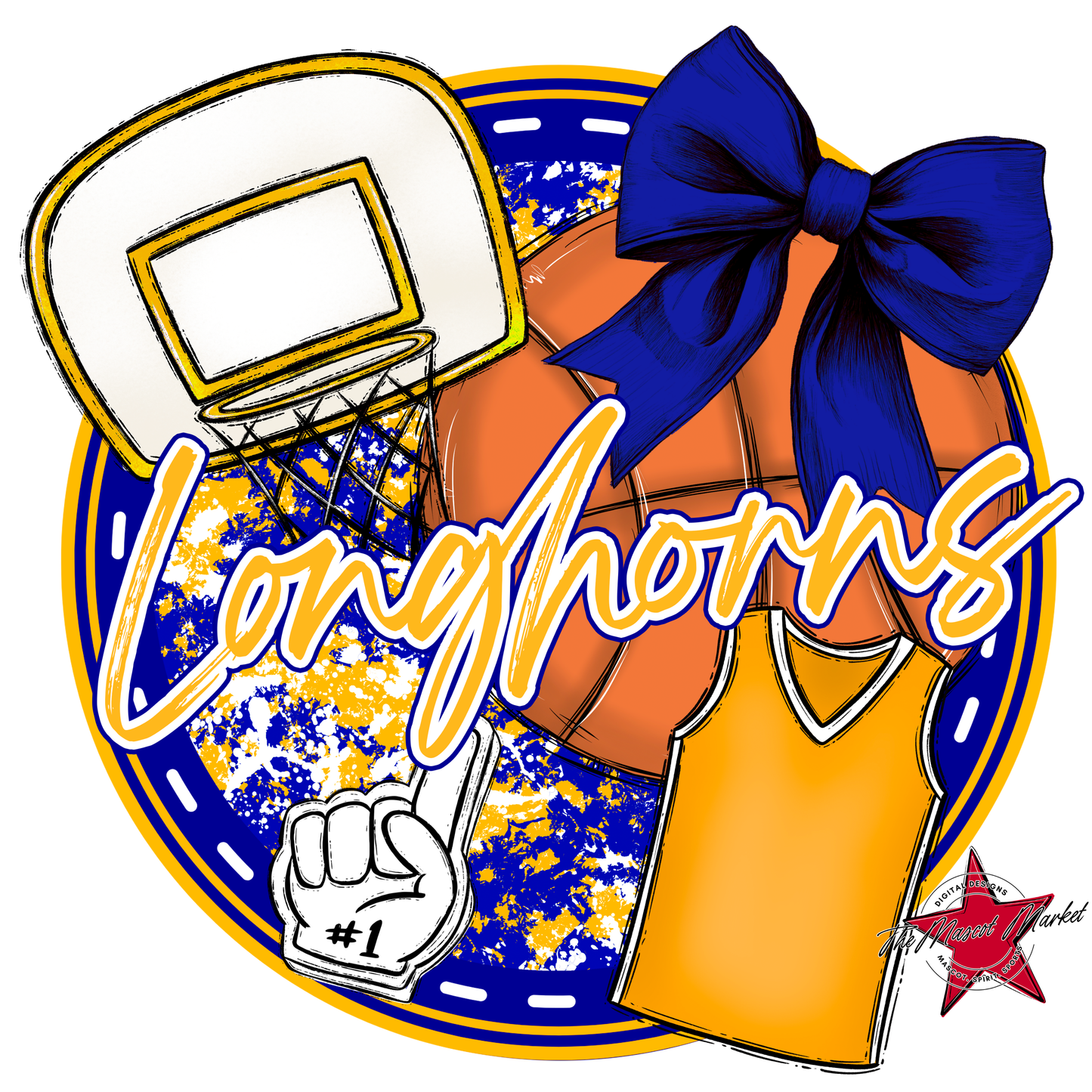 Longhorns Circle Basketball Design-Blue-Yellow