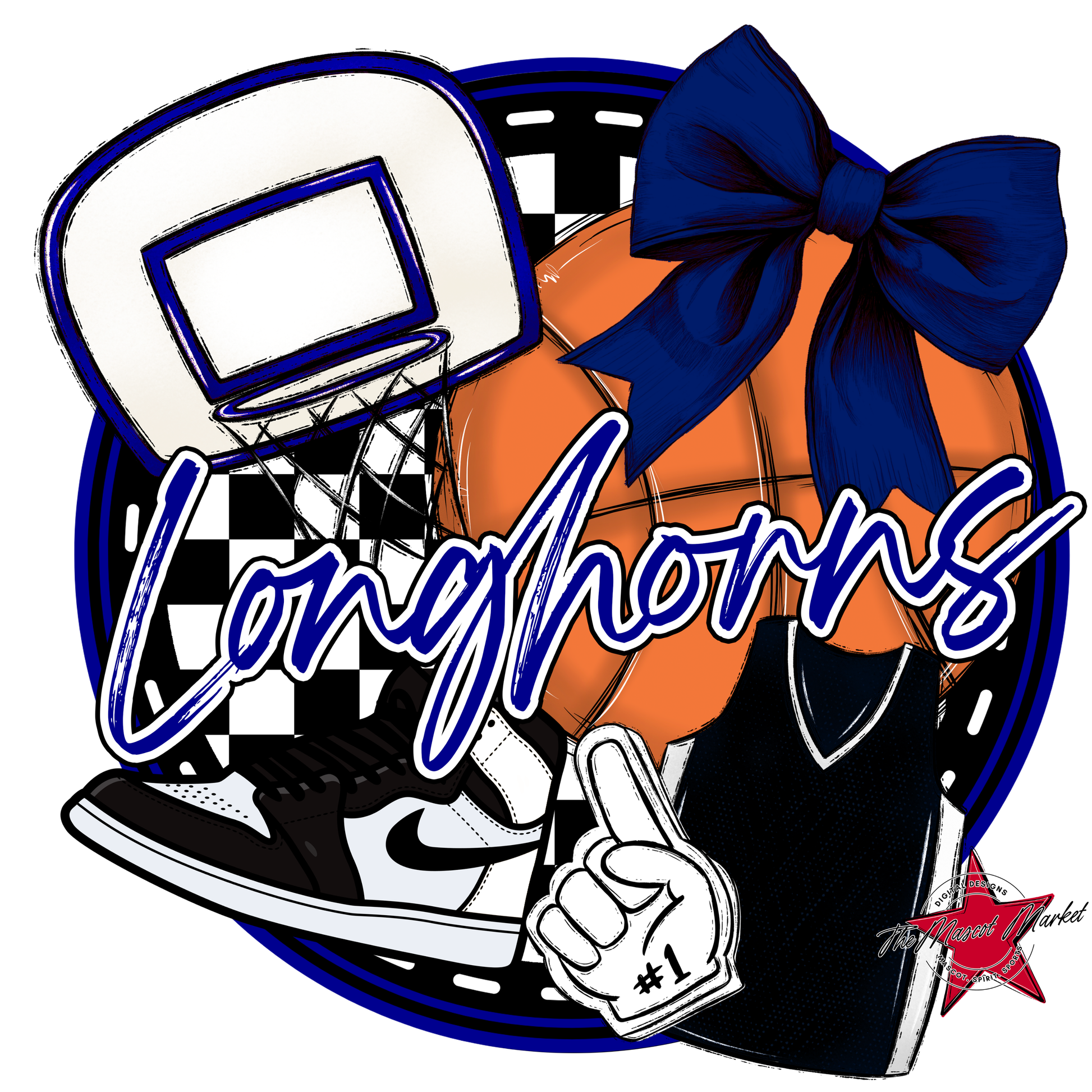 Longhorns Circle Basketball Design-Blue