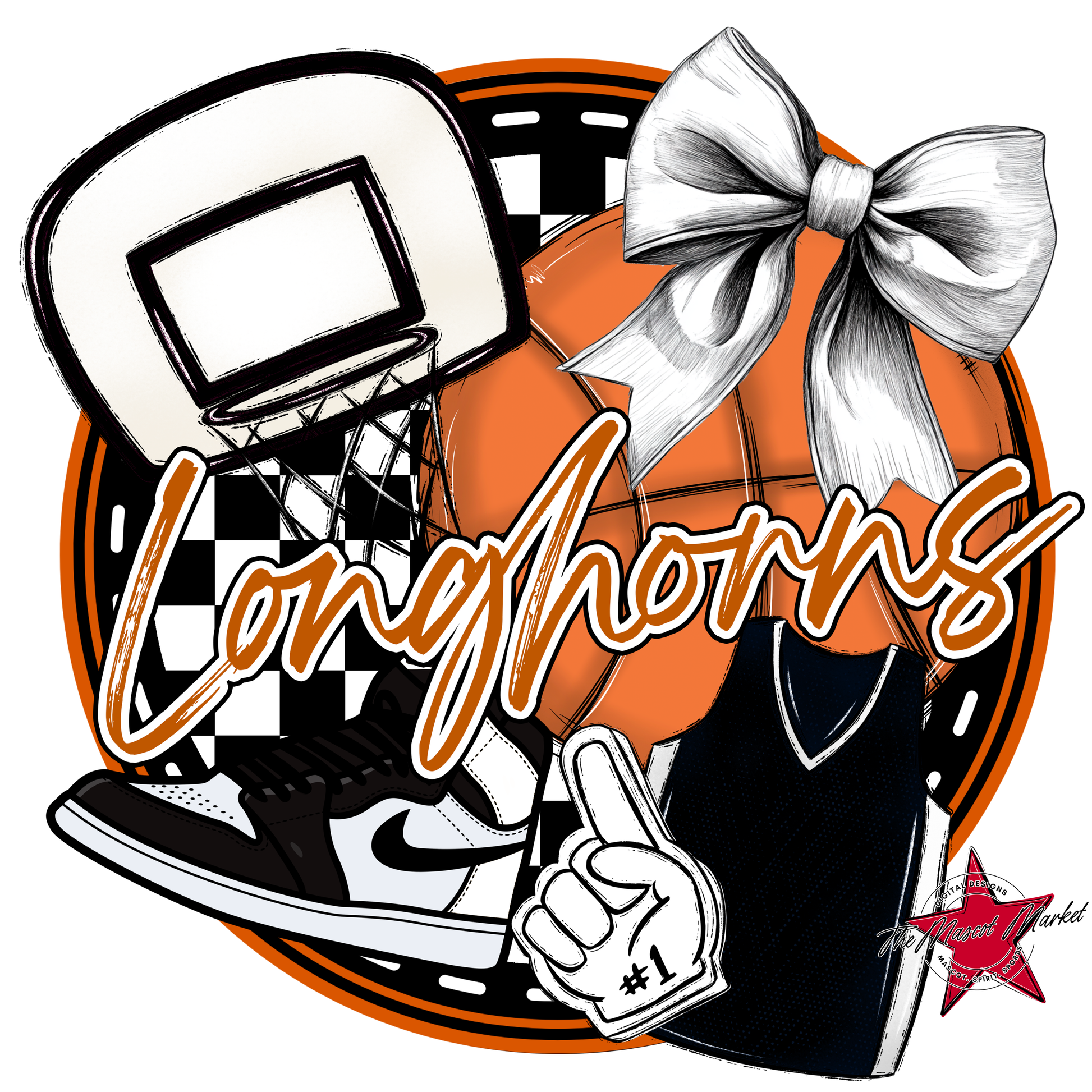 Longhorns Circle Basketball Design-Burnt Orange