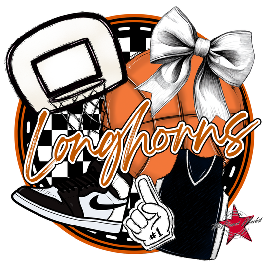 Longhorns Circle Basketball Design-Burnt Orange