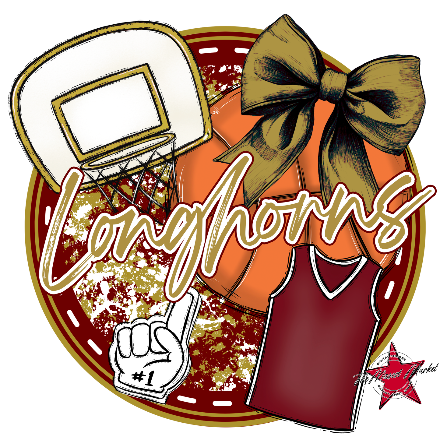 Longhorns Circle Basketball Design-Maroon