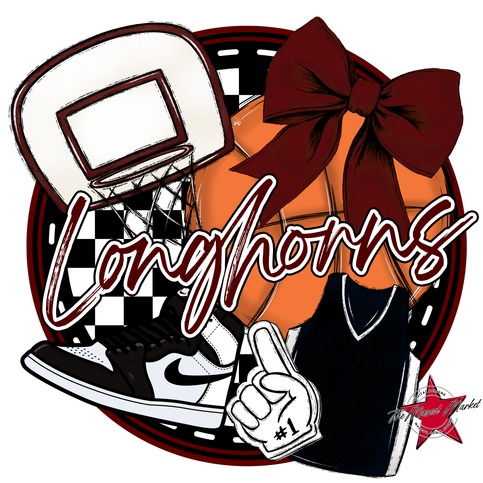 Longhorns Circle Basketball Design-Maroon