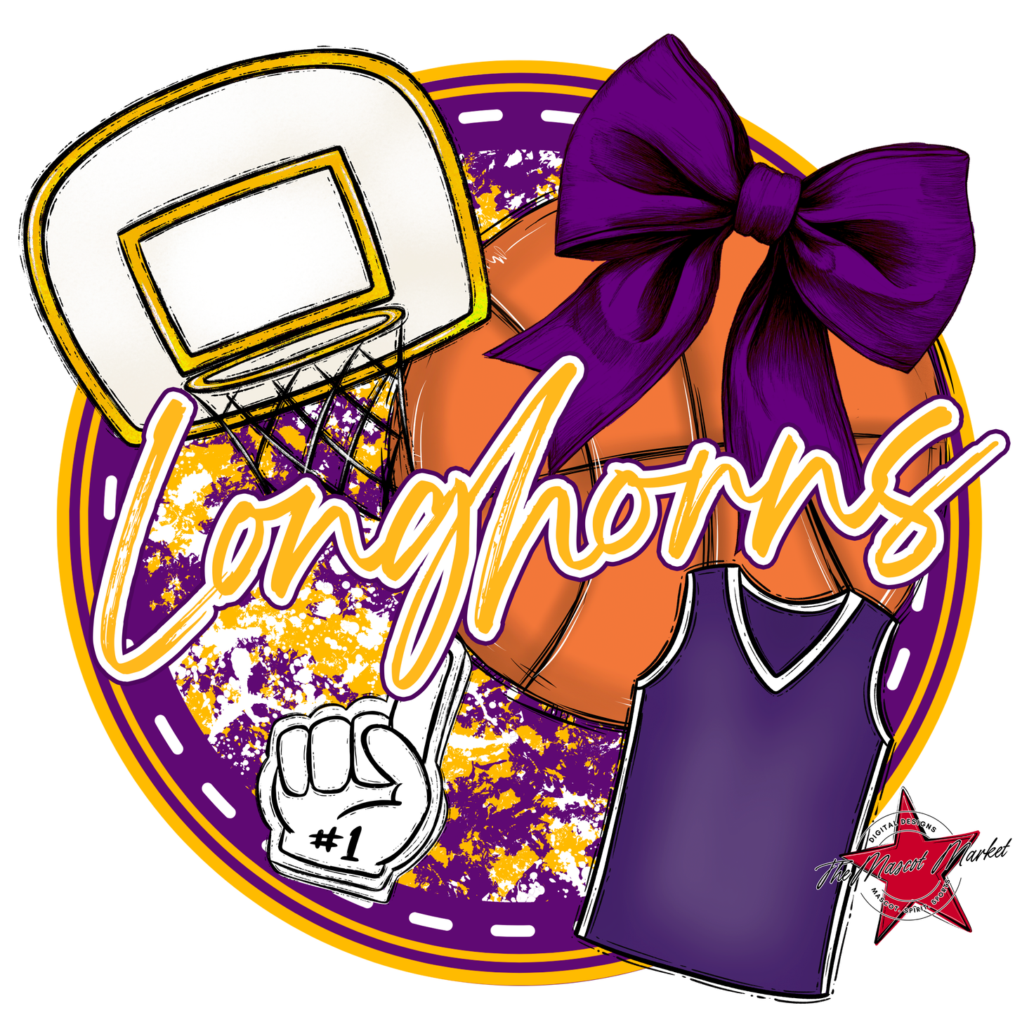 Longhorns Circle Basketball Design-Purple-Yellow