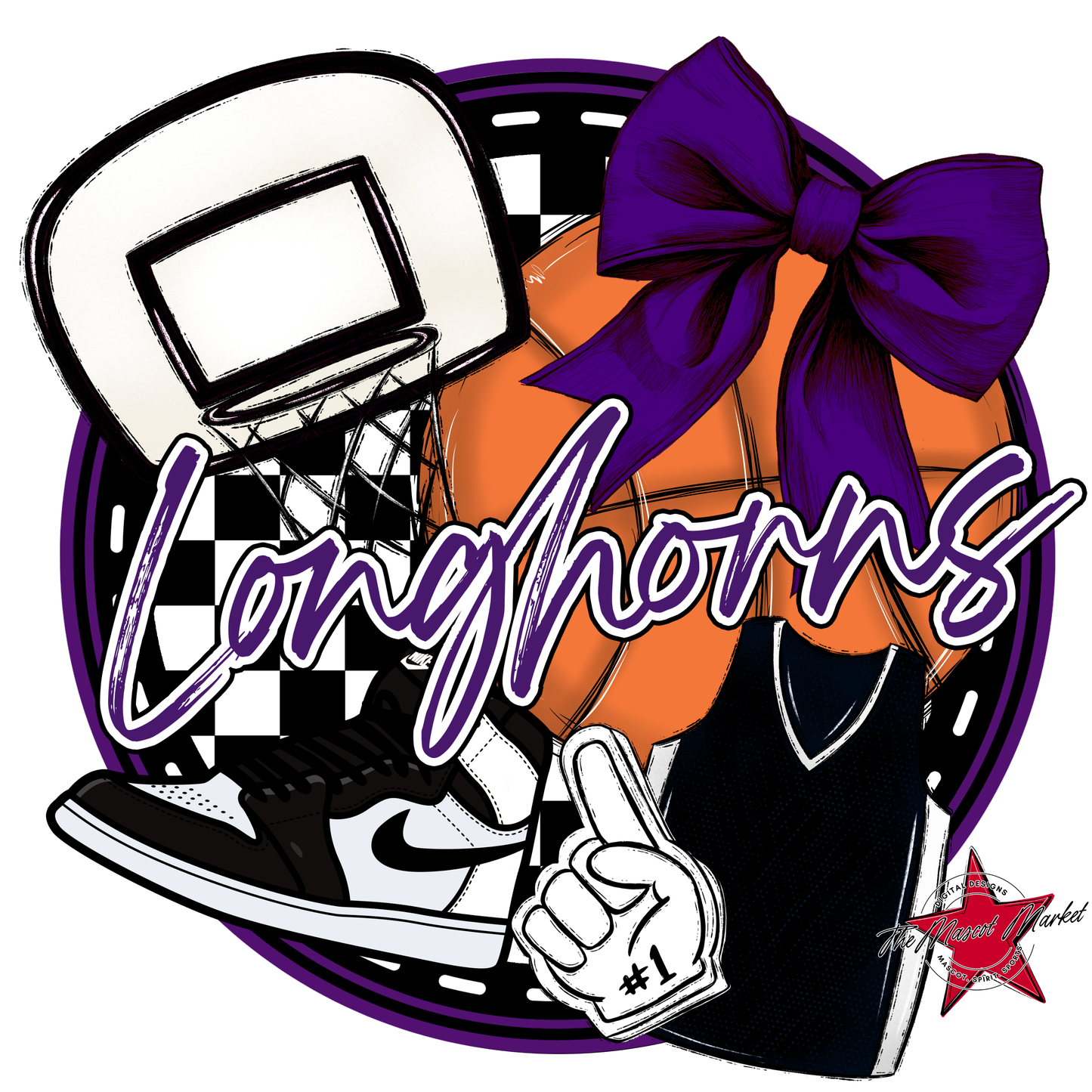 Longhorns Circle Basketball Design-Purple