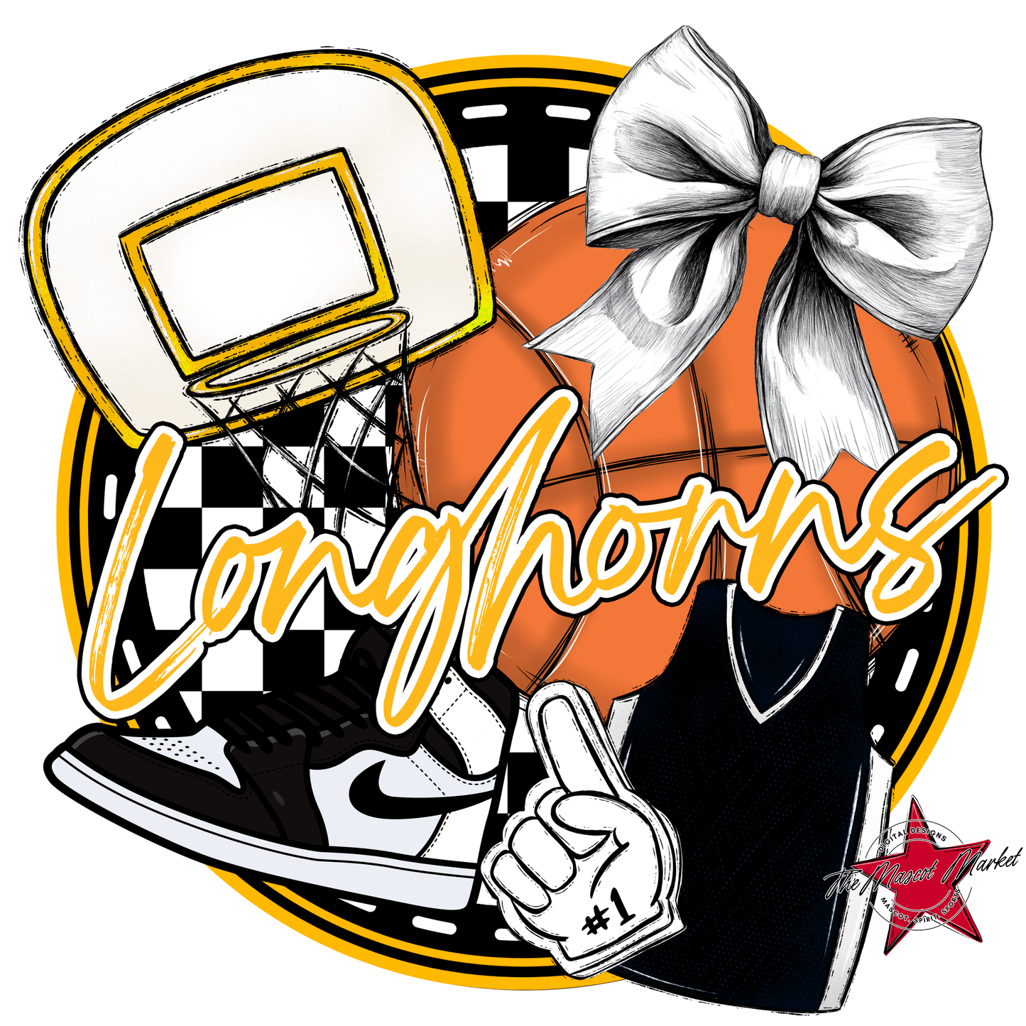 Longhorns Circle Basketball Design-Yellow