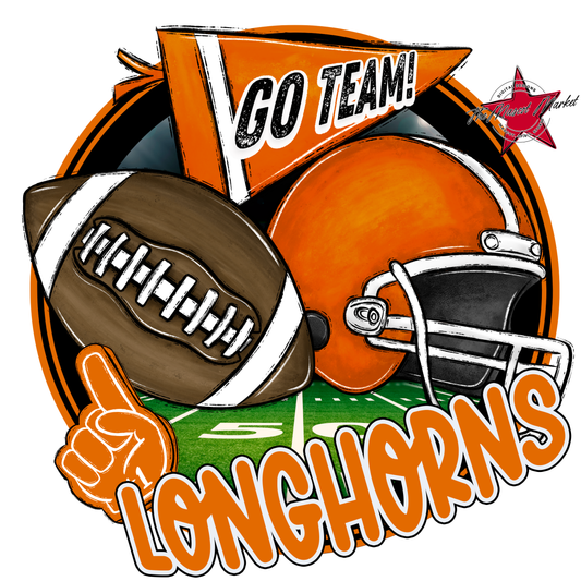 Longhorns Circle Football Design-Burnt Orange