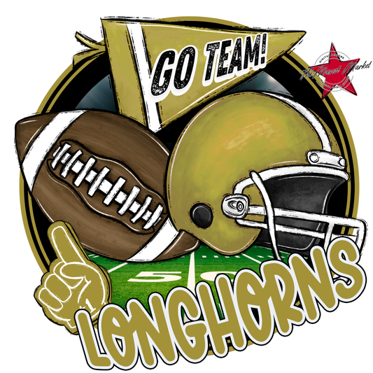Longhorns Circle Football Design-Gold