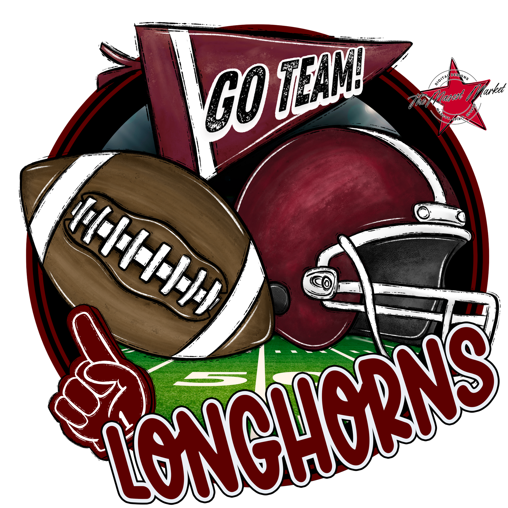Longhorns Circle Football Design-Maroon