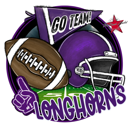 Longhorns Circle Football Design-Purple