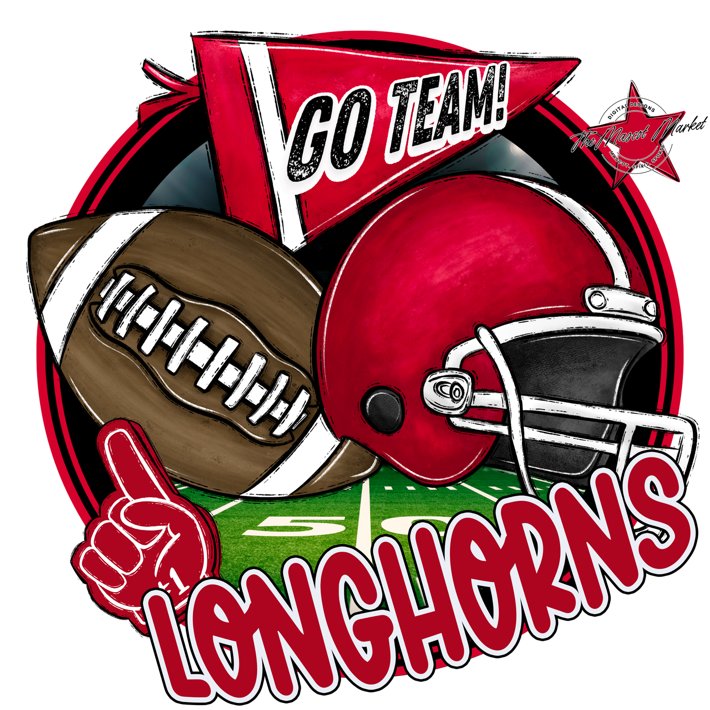 Longhorns Circle Football Design-Red