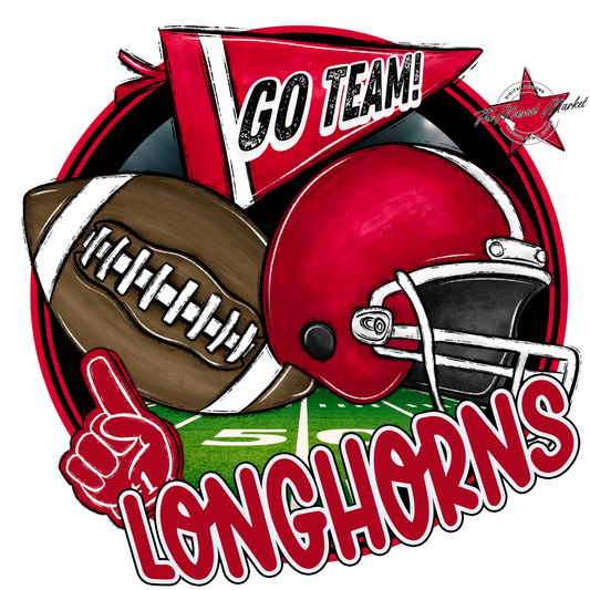 Longhorns Circle Football Design-Red