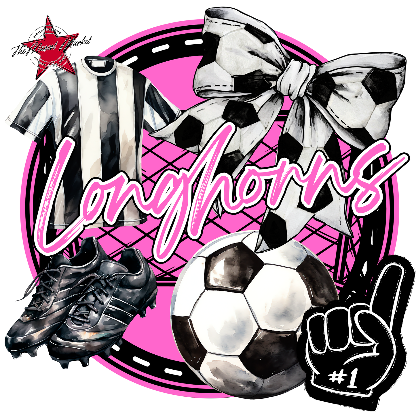 Longhorns Circle Soccer Design-Baby Pink