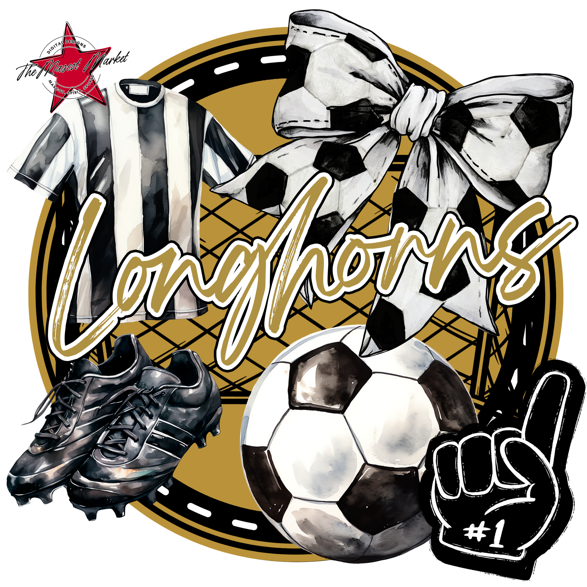 Longhorns Circle Soccer Design-Gold