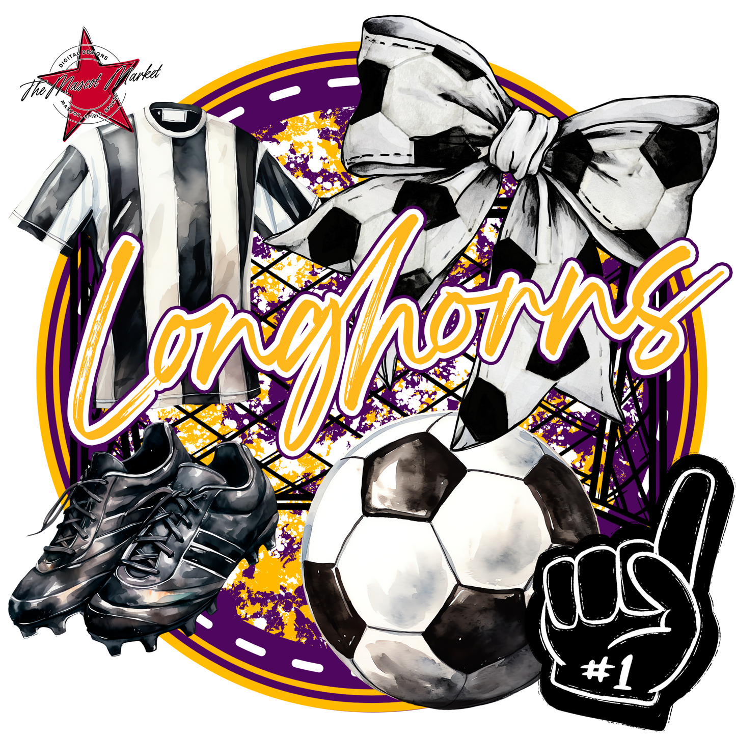 Longhorns Circle Soccer Design-Purple-Yellow