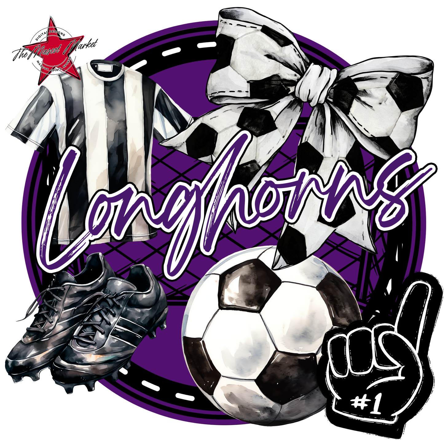 Longhorns Circle Soccer Design-Purple