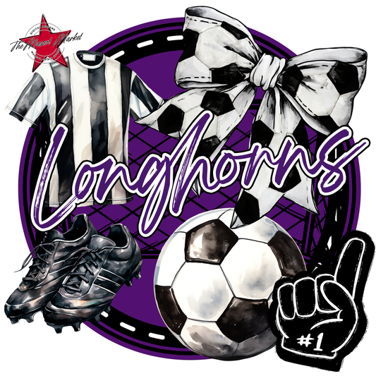 Longhorns Circle Soccer Design-Purple