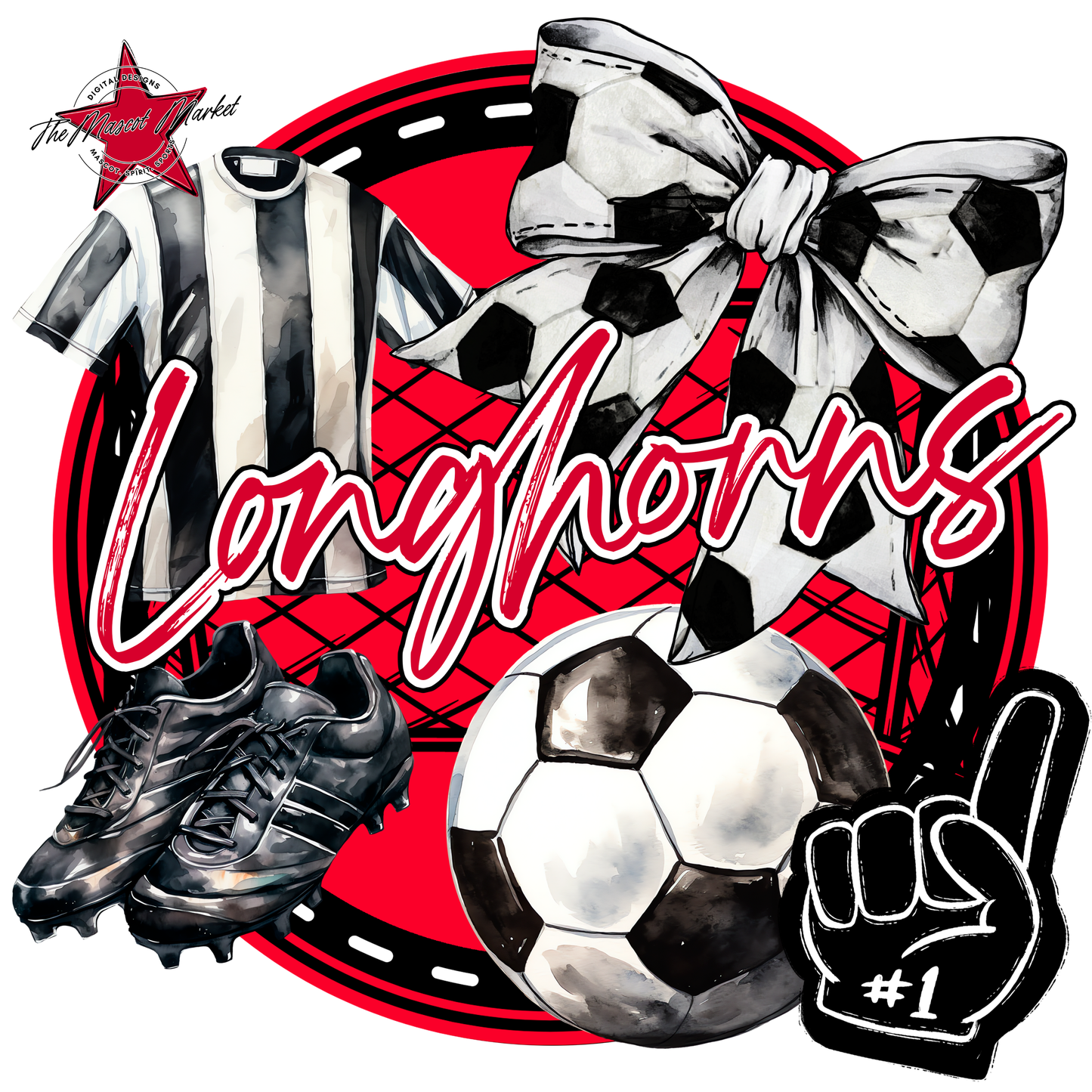 Longhorns Circle Soccer Design-Red