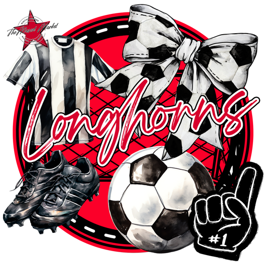 Longhorns Circle Soccer Design-Red