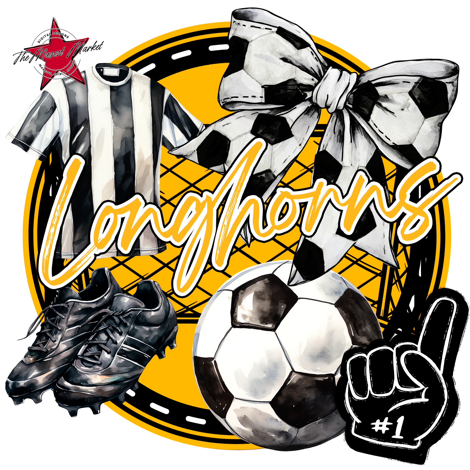 Longhorns Circle Soccer Design-Yellow