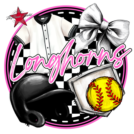 Longhorns Circle Softball Design-Baby Pink