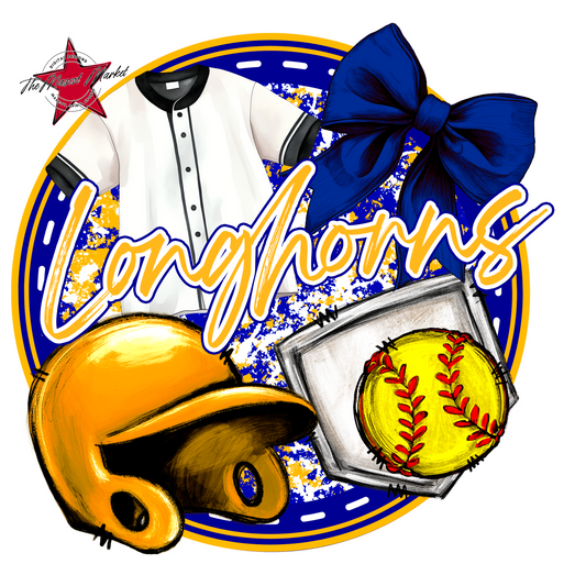 Longhorns Circle Softball Design-Blue-Yellow