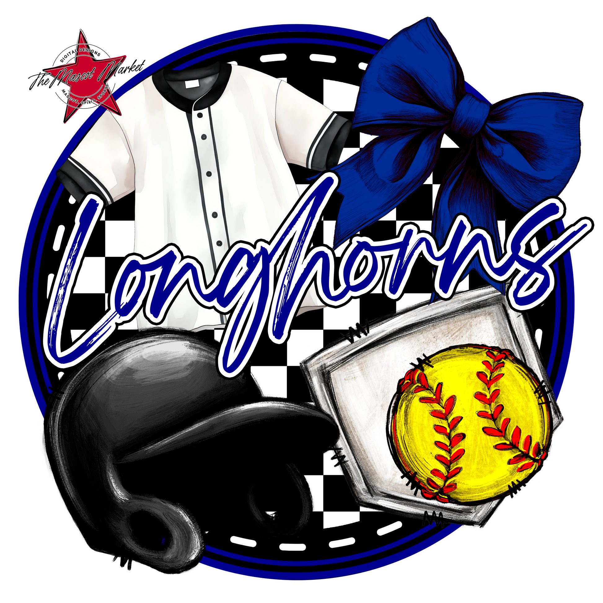 Longhorns Circle Softball Design-Blue