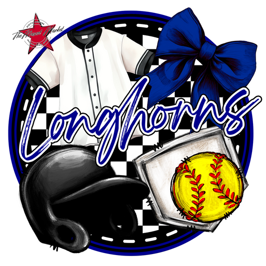 Longhorns Circle Softball Design-Blue