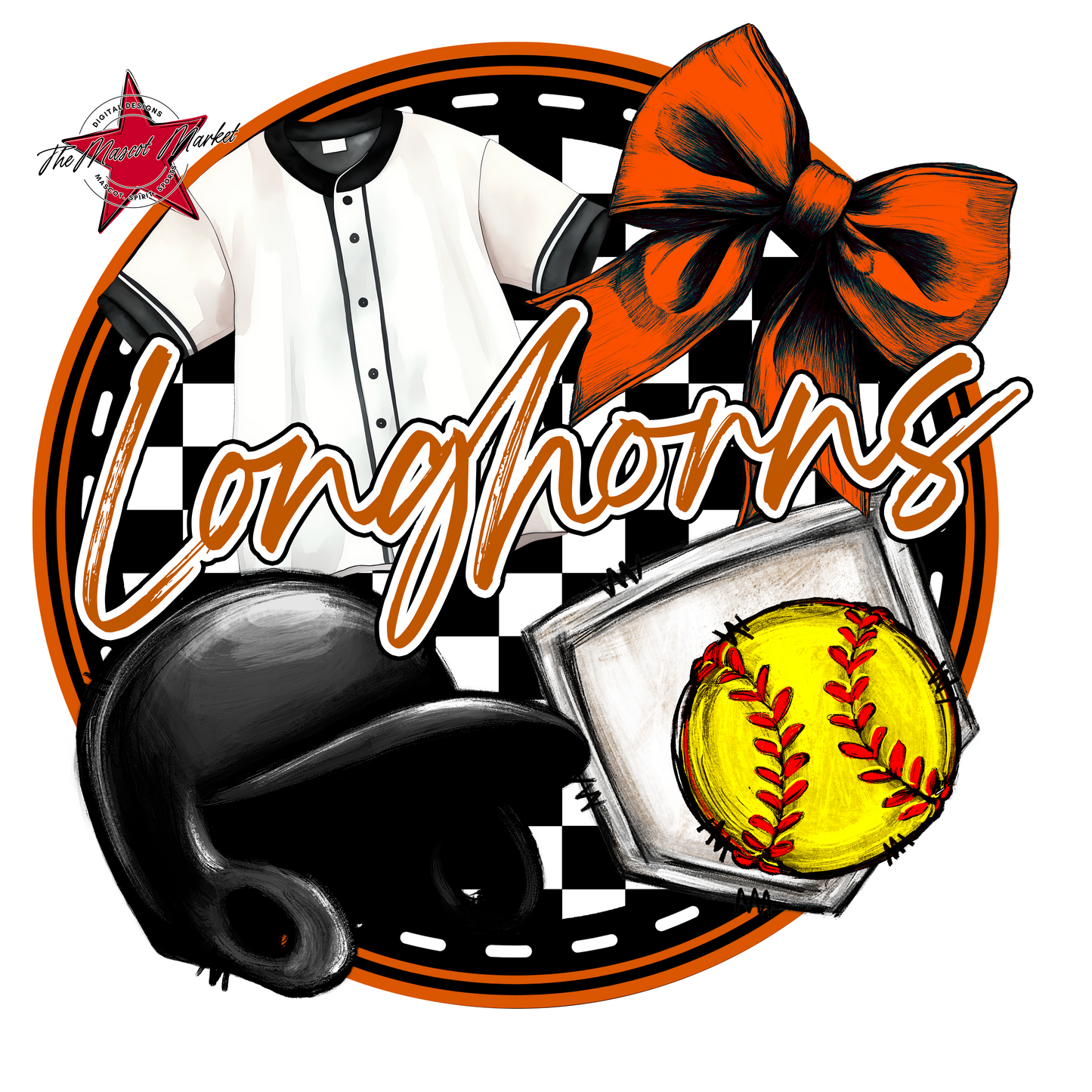 Longhorns Circle Softball Design-Burnt Orange