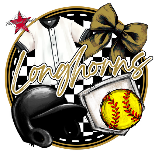 Longhorns Circle Softball Design-Gold