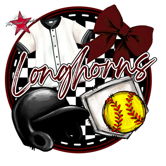 Longhorns Circle Softball Design-Maroon