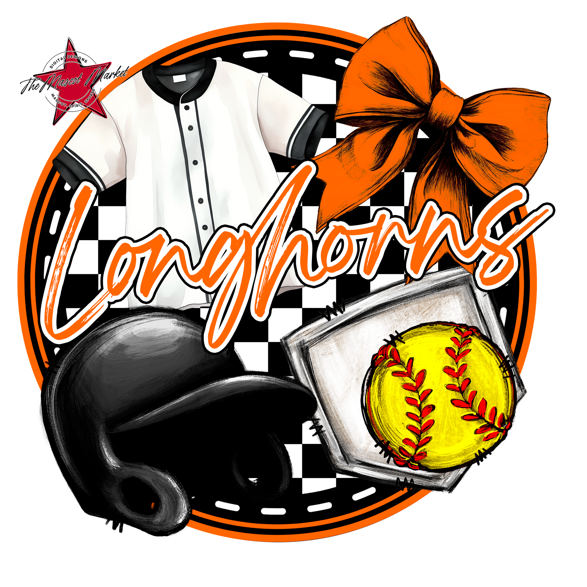Longhorns Circle Softball Design-Orange