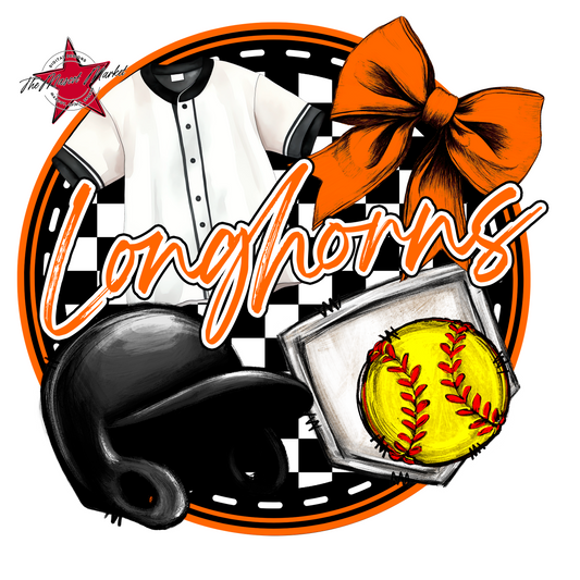 Longhorns Circle Softball Design-Orange