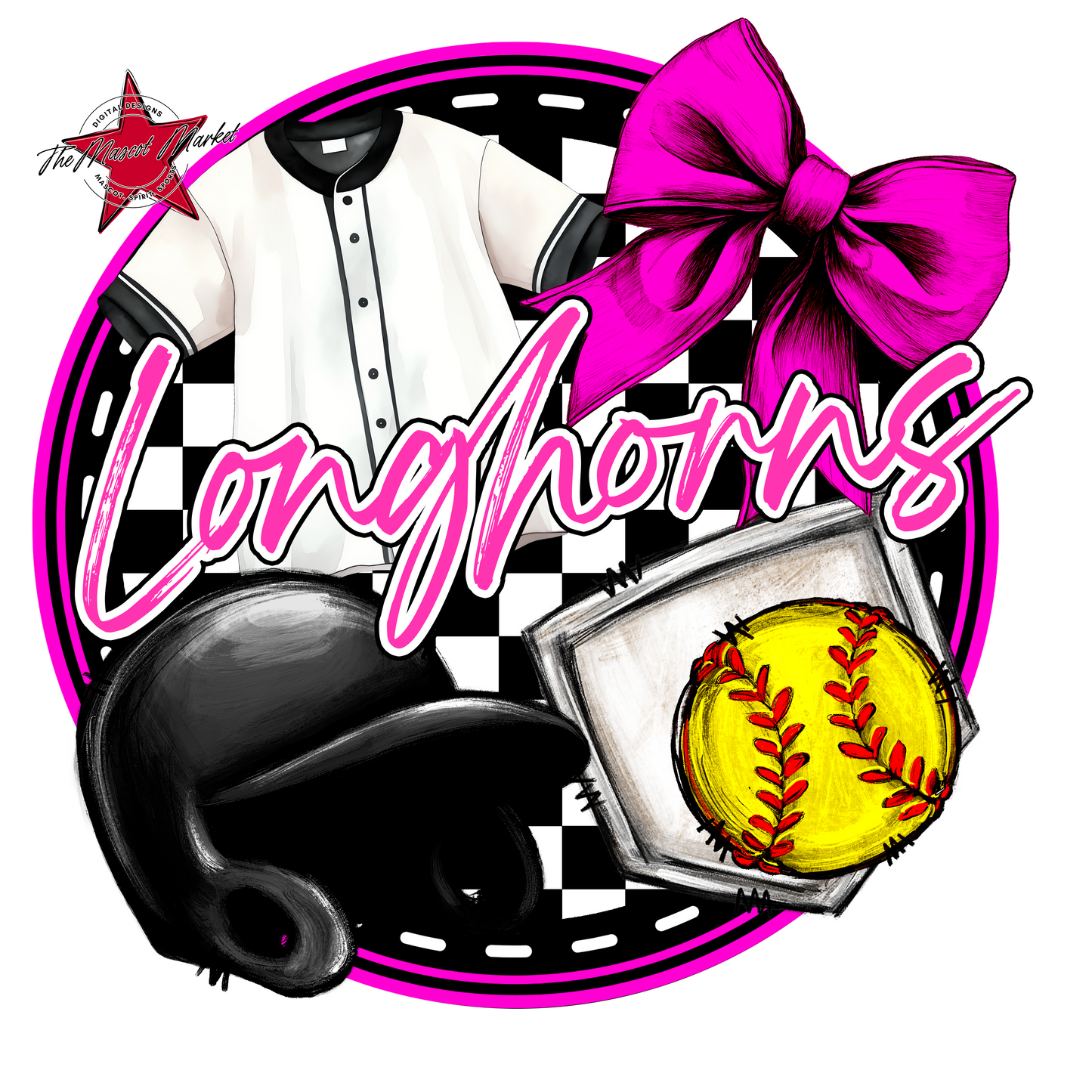 Longhorns Circle Softball Design-Pink