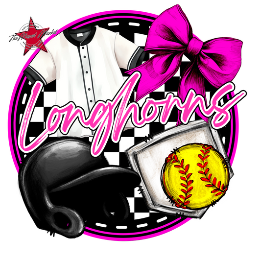 Longhorns Circle Softball Design-Pink