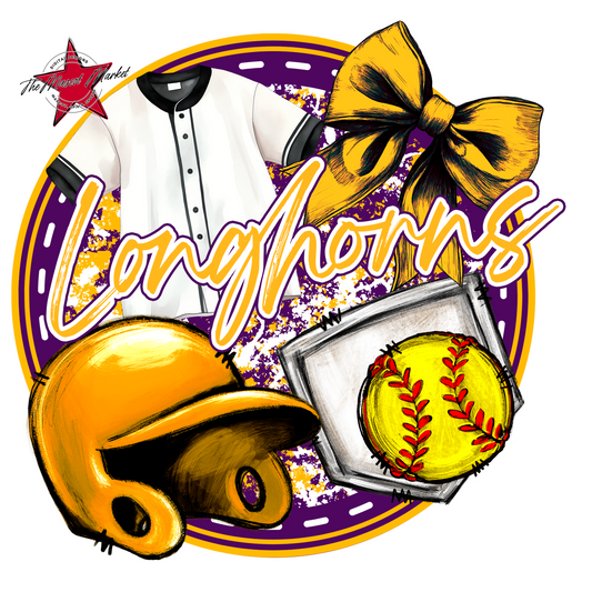Longhorns Circle Softball Design-Purple-Yellow