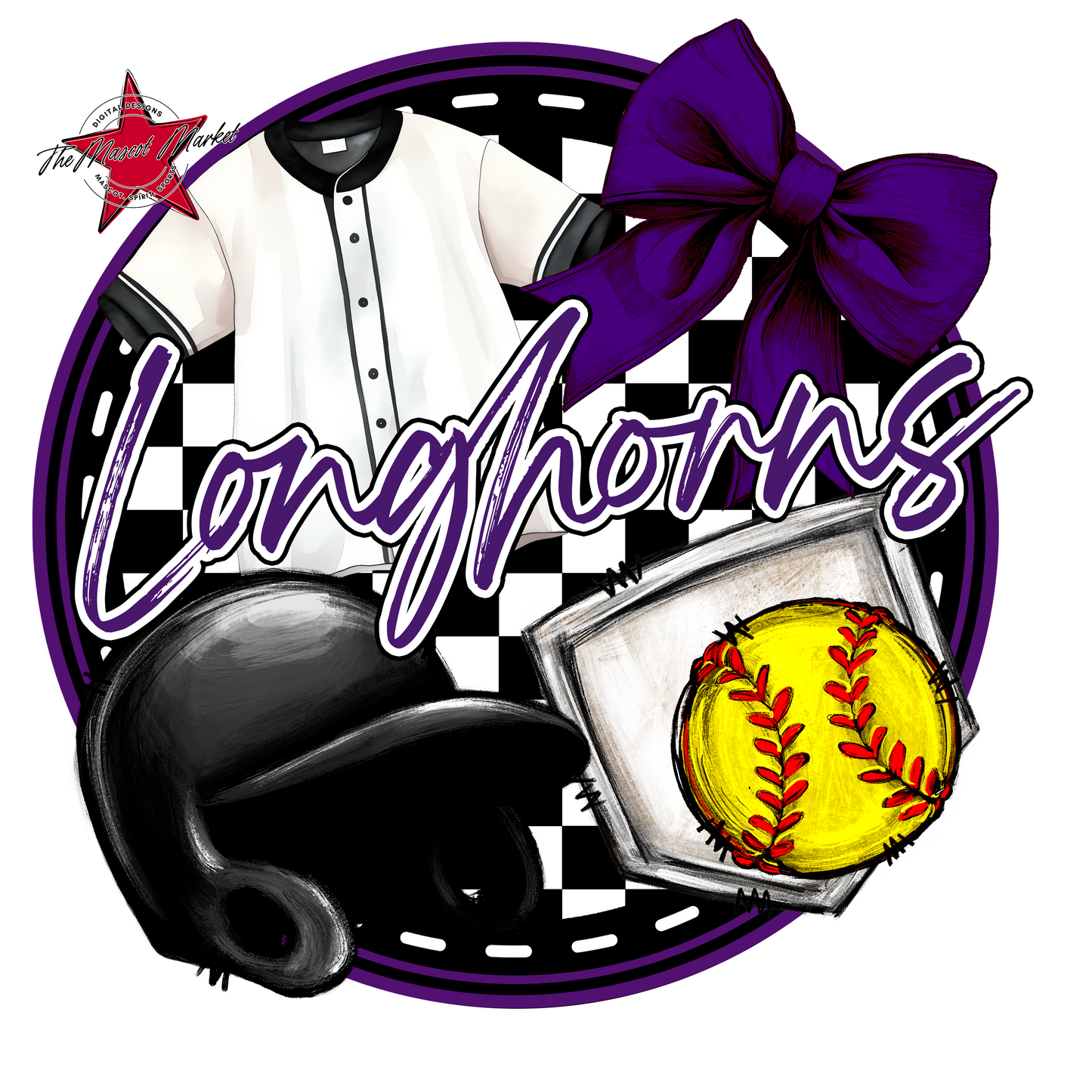 Longhorns Circle Softball Design-Purple