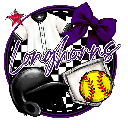 Longhorns Circle Softball Design-Purple