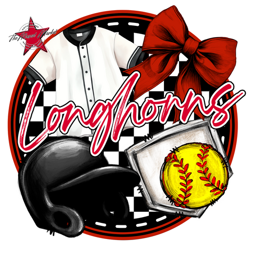 Longhorns Circle Softball Design-Red