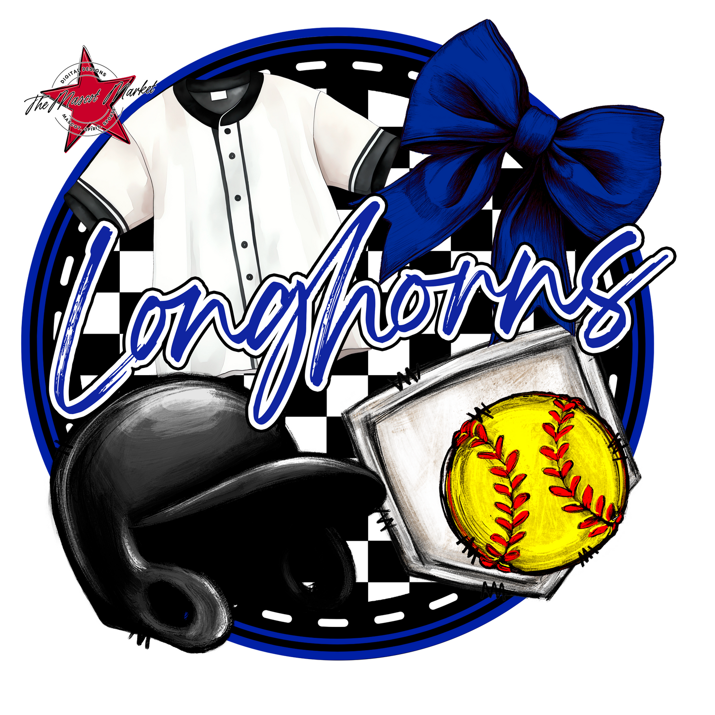 Longhorns Circle Softball Design-Royal Blue