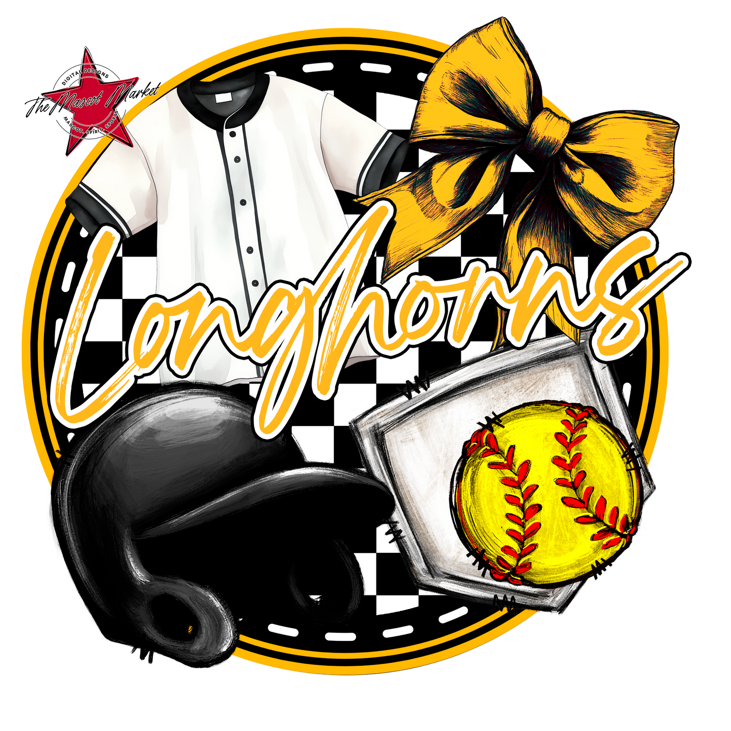 Longhorns Circle Softball Design-Yellow