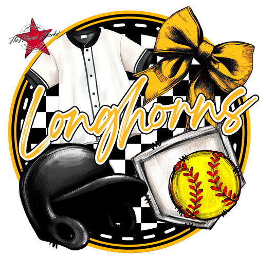 Longhorns Circle Softball Design-Yellow