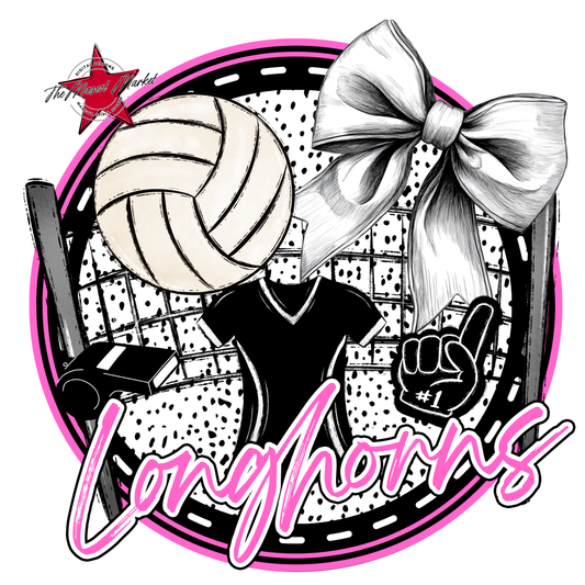 Longhorns Circle Volleyball Design-Baby Pink