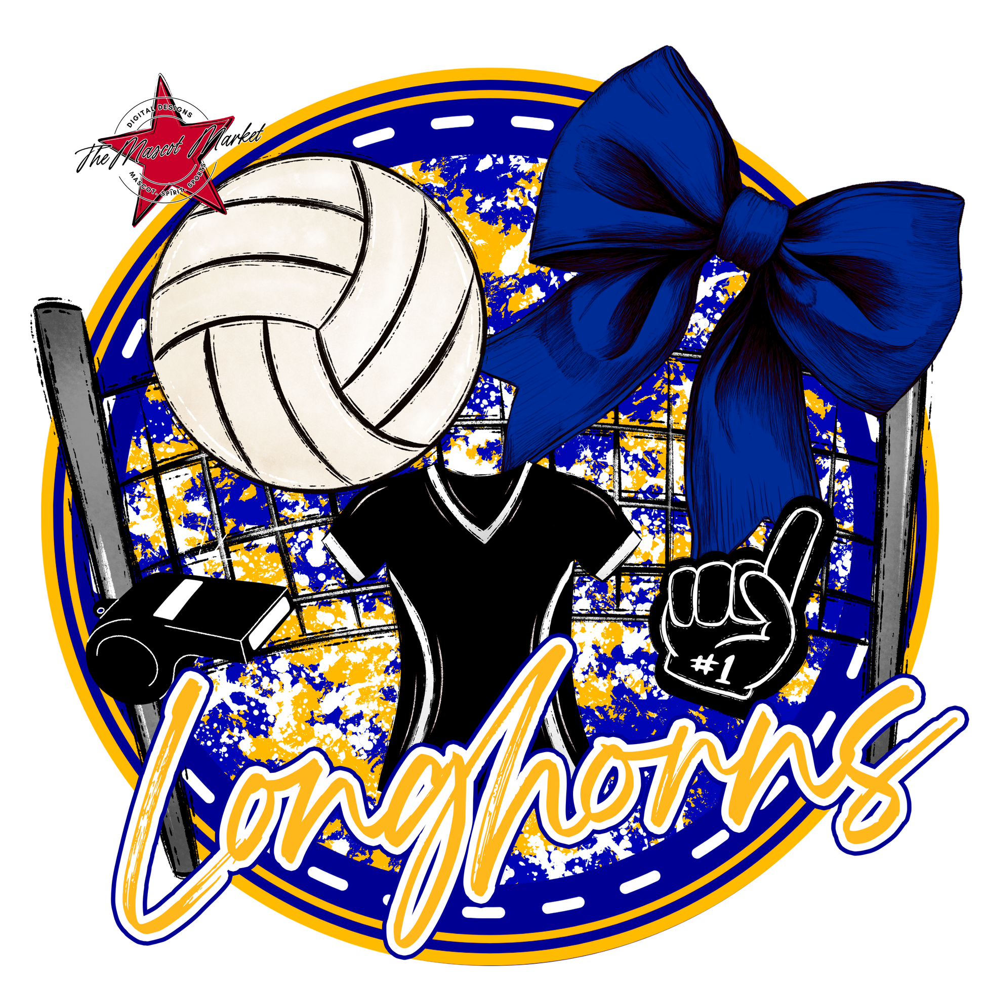 Longhorns Circle Volleyball Design-Blue-Yellow