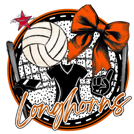 Longhorns Circle Volleyball Design-Burnt Orange