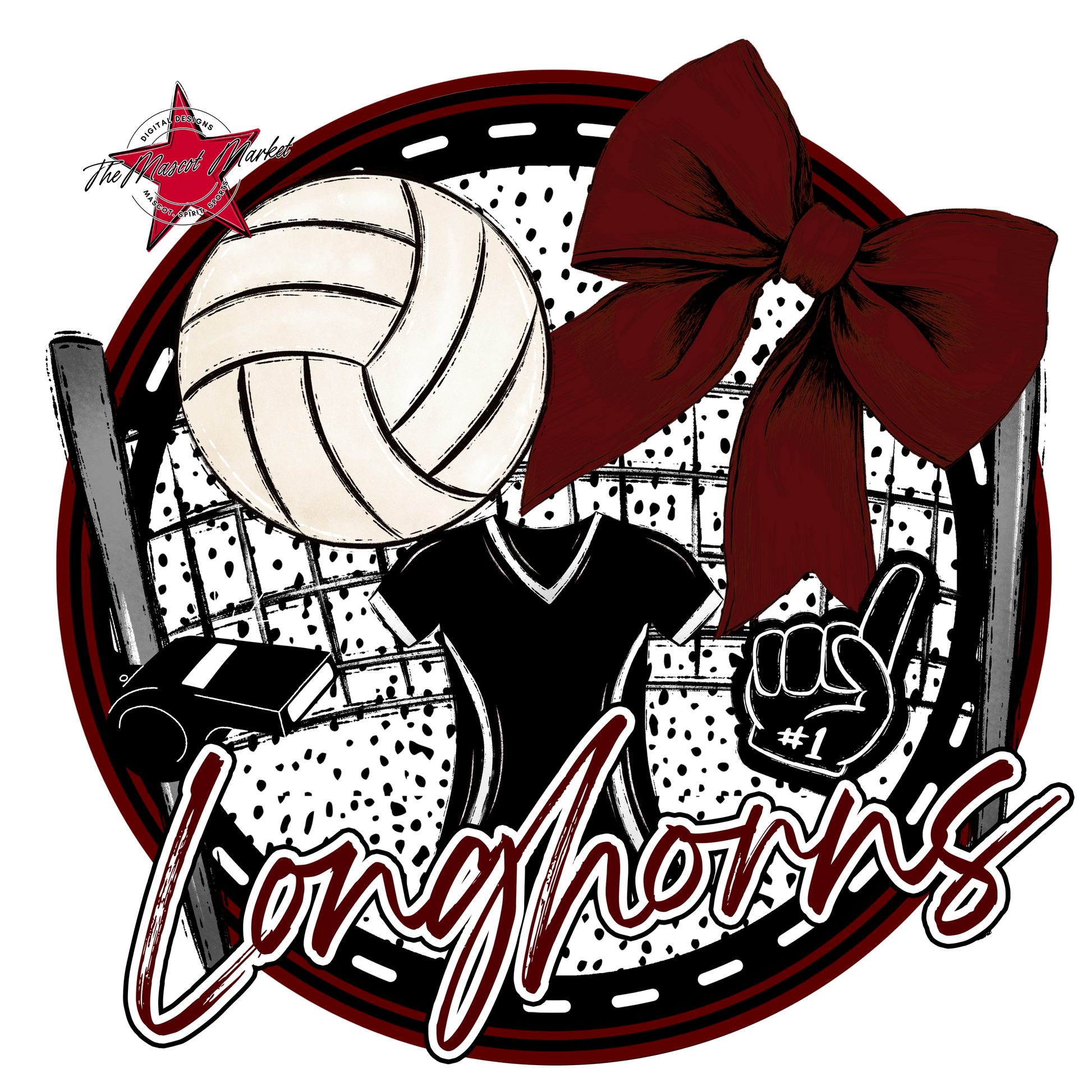 Longhorns Circle Volleyball Design-Maroon